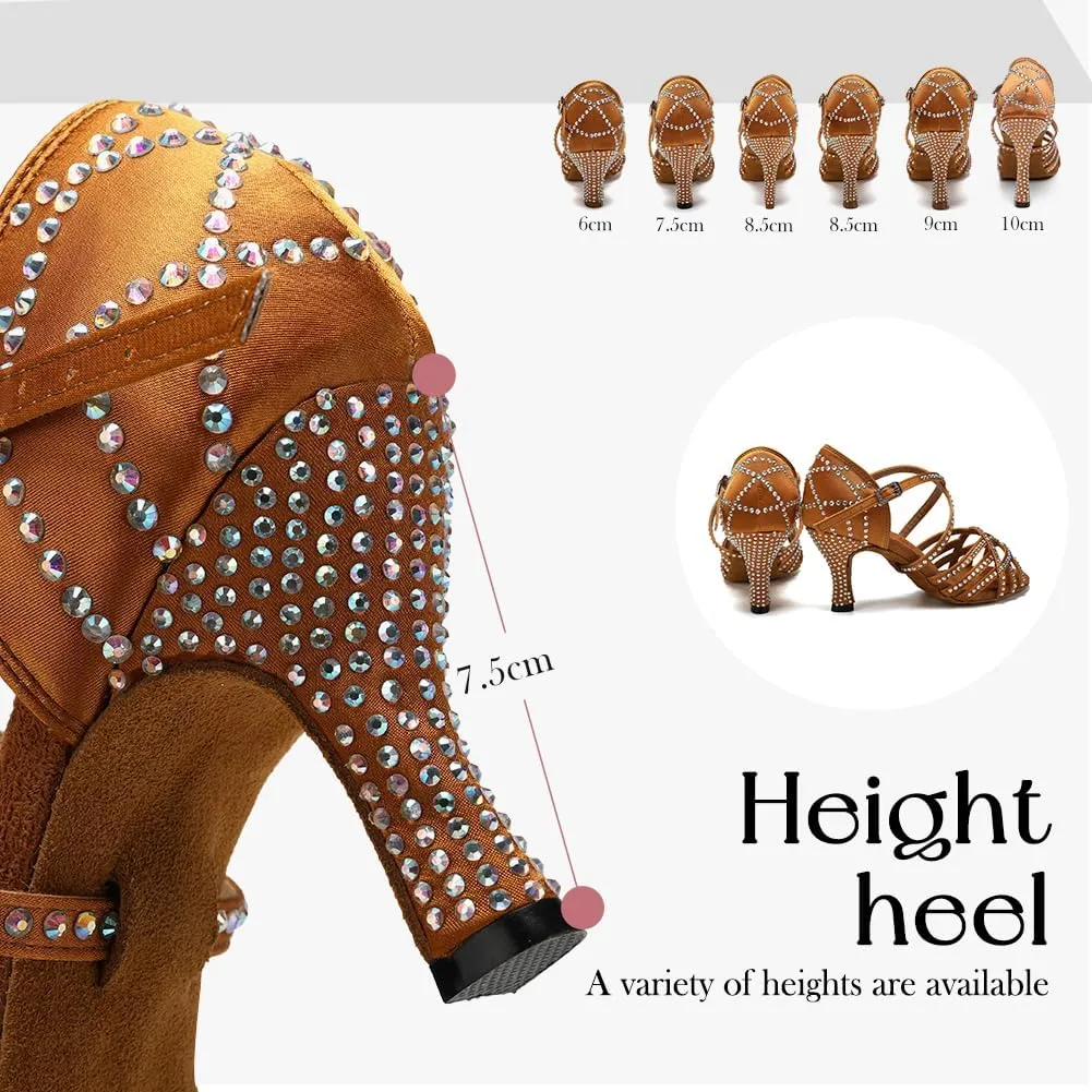Women's Latin Dance Shoes Rhinestones Professional Ballroom Salsa Dance Shoes Suede Sole