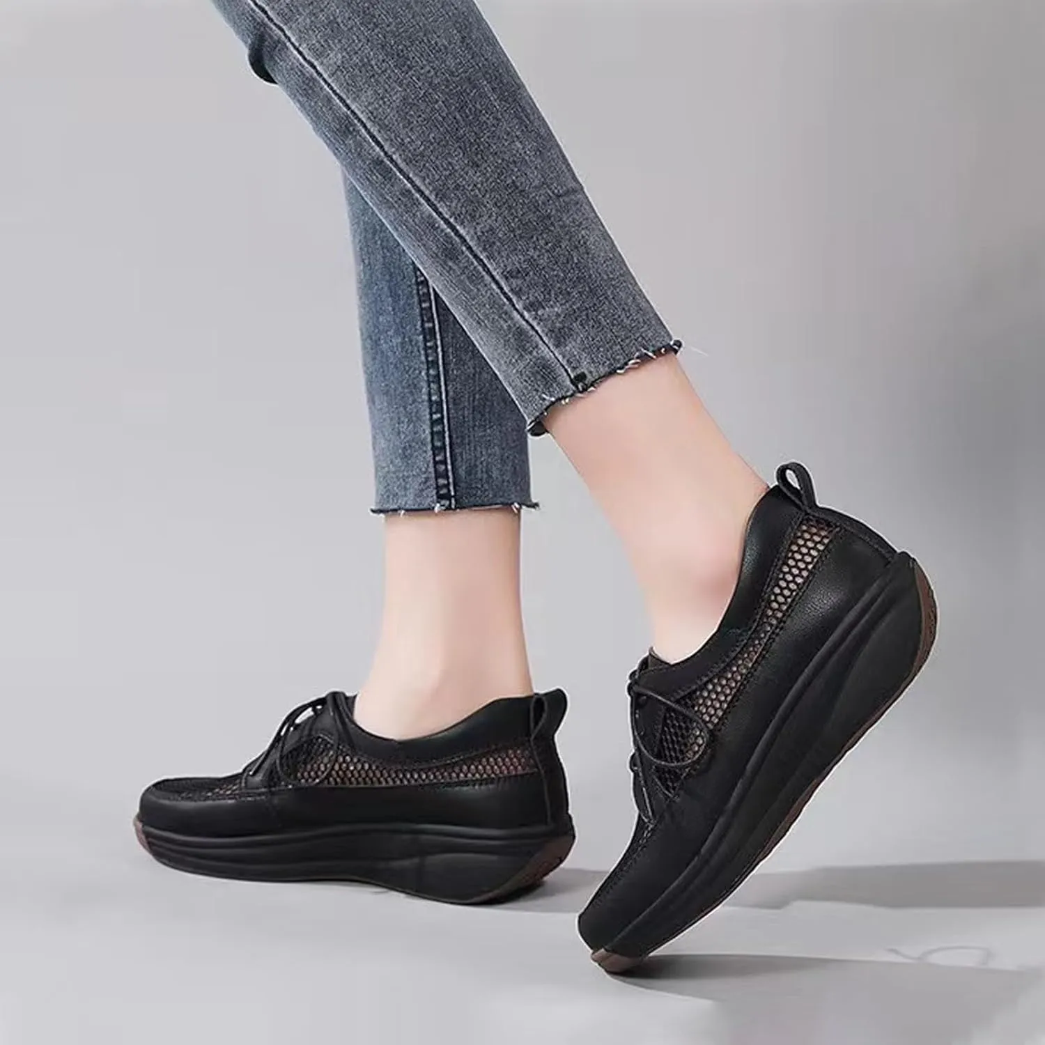 Women'S Mesh Lightweight Platform Leisure Sneakers Fashion Lace-Up Non-Slip Wedge Walking Shoes Suitable for Outdoor Travel Exercise