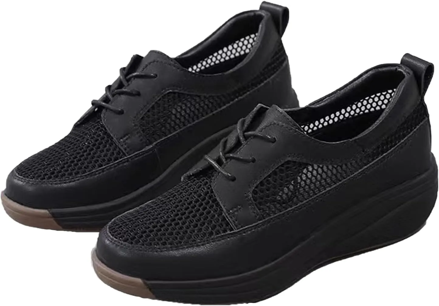 Women'S Mesh Lightweight Platform Leisure Sneakers Fashion Lace-Up Non-Slip Wedge Walking Shoes Suitable for Outdoor Travel Exercise