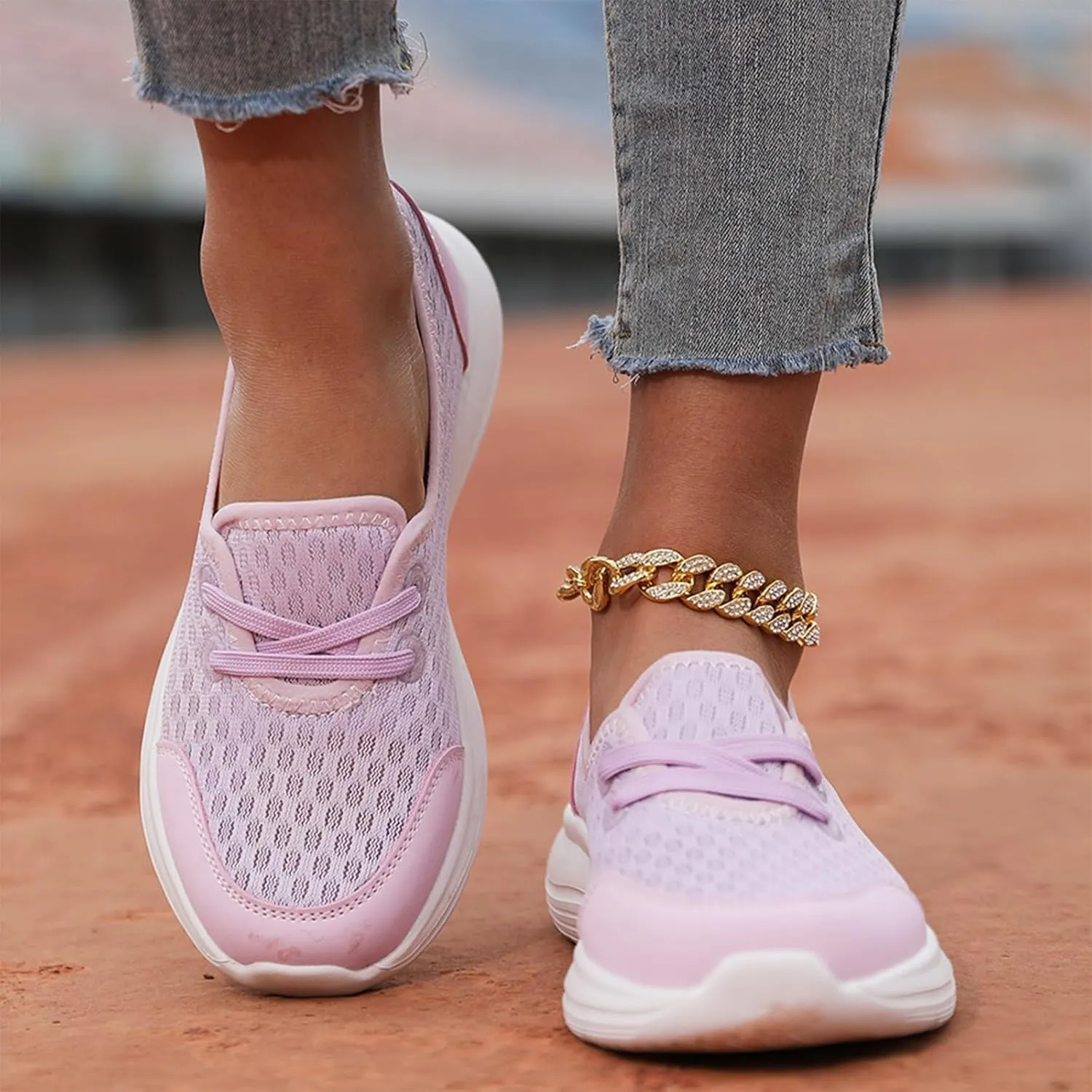 Women's Orthopedic Mesh Walking Shoes, Breathable Slip-On Flats with Arch Support, Lightweight Low-Top Comfort Sneakers