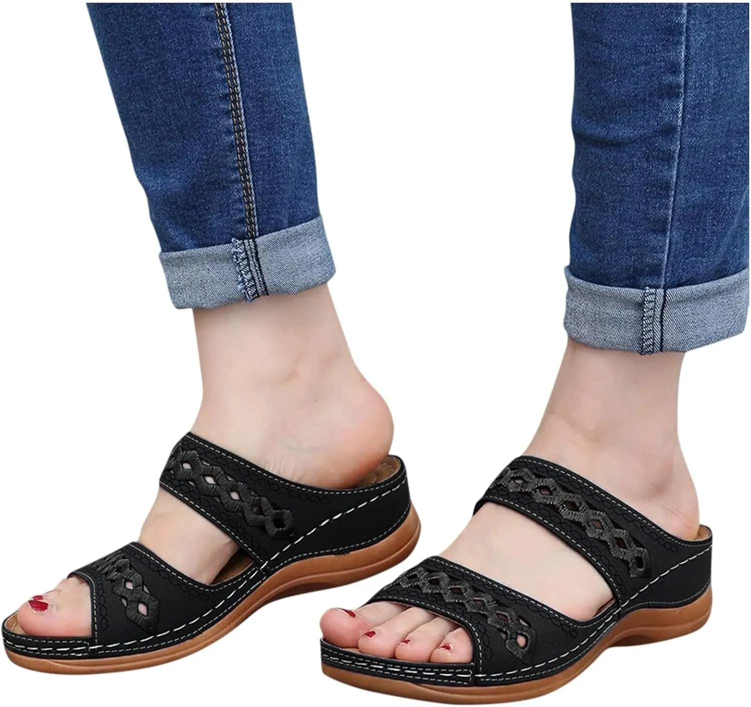 Womens Orthopedic Sandals Wide Width Open Toe Slip On Slides Casual Dressy Summer Beach Walking Platform Sandals