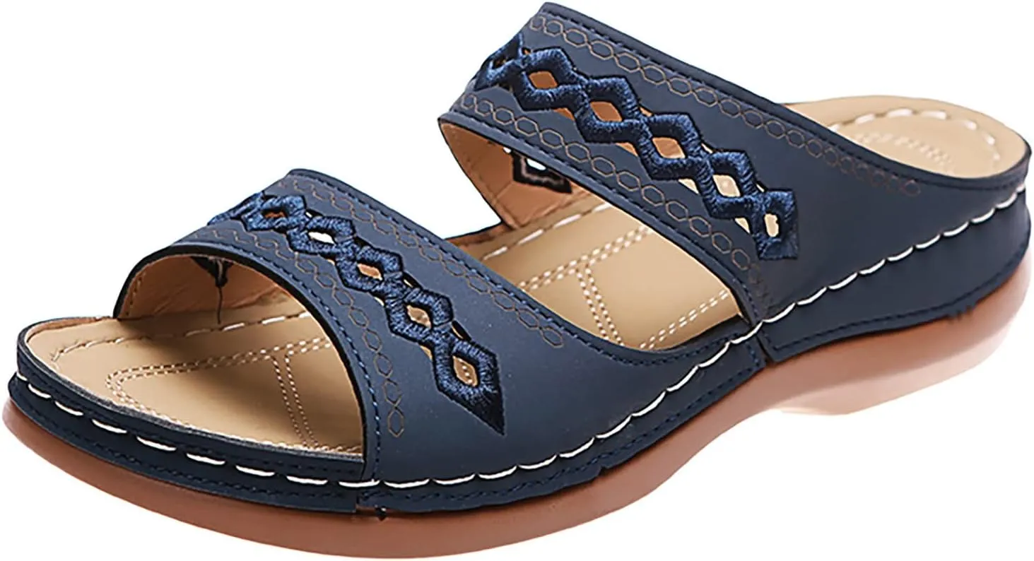 Womens Orthopedic Sandals Women's Slip on Flat Sandals with Elastic Shower Sandal Women Arch Support Sandal