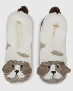 Women's Puppy Embellished Plush Lined Slippers
