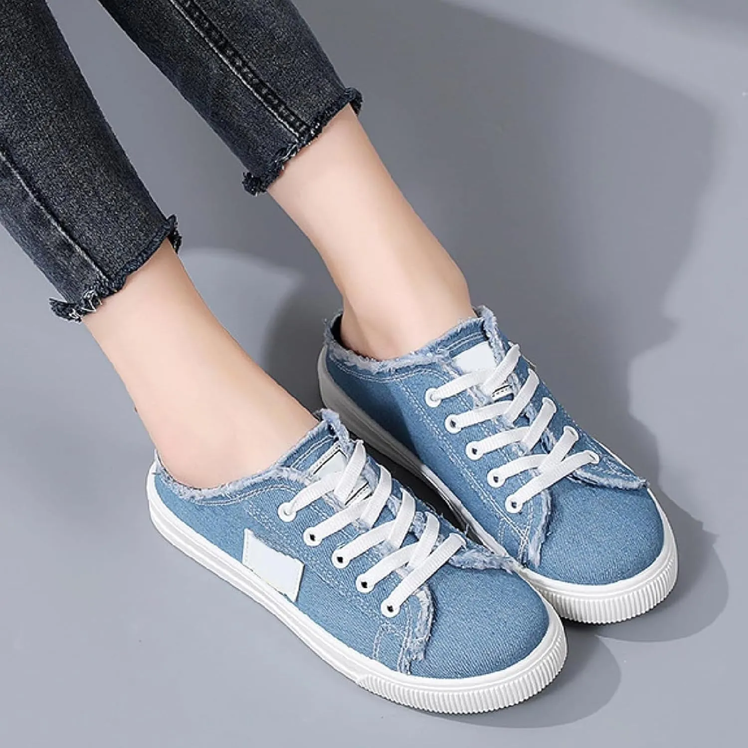 Womens Slip On Sneakers Fashion Comfortable Memory Foam Canvas Mules Shoes Casual Backless Loafers Slippers for Women