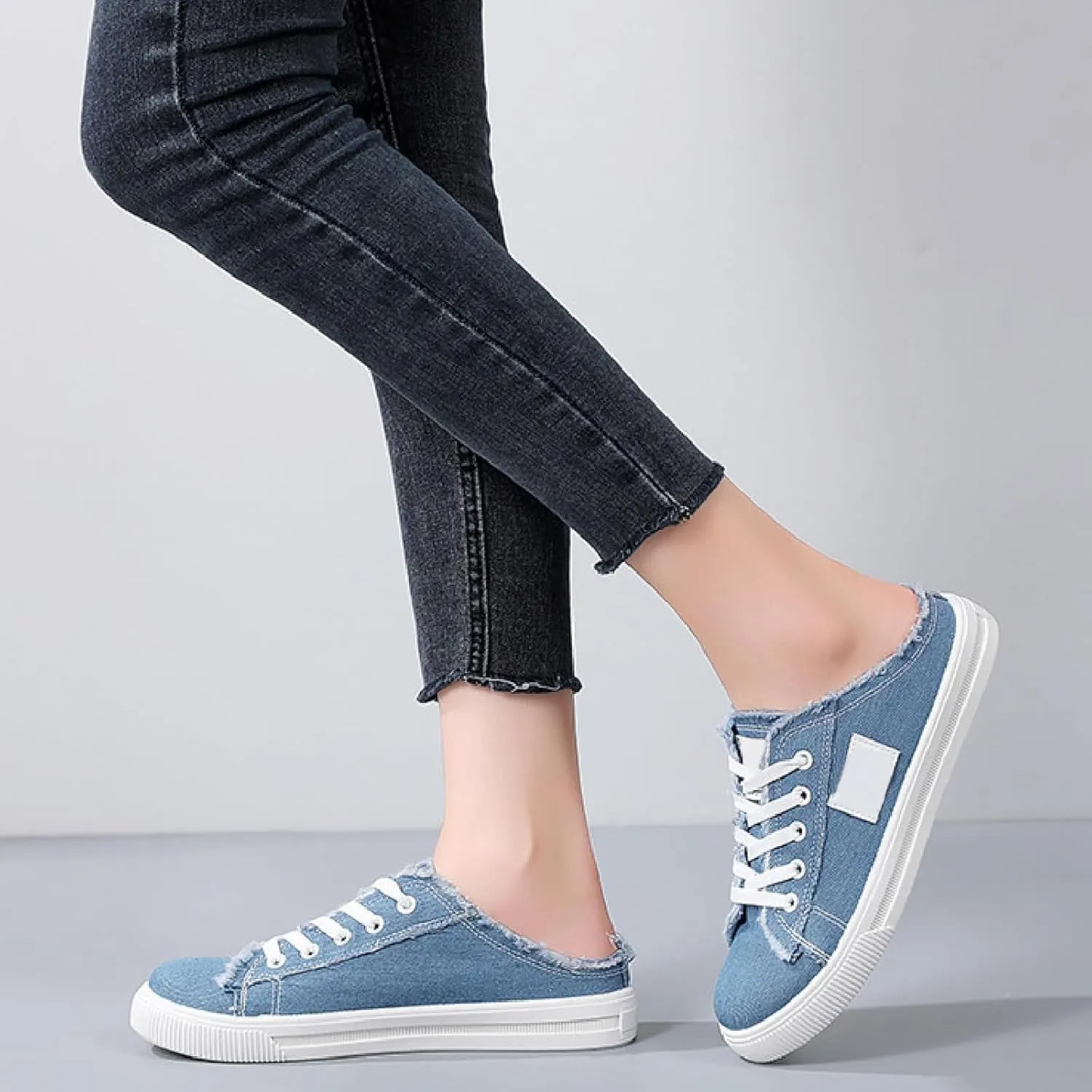 Womens Slip On Sneakers Fashion Comfortable Memory Foam Canvas Mules Shoes Casual Backless Loafers Slippers for Women