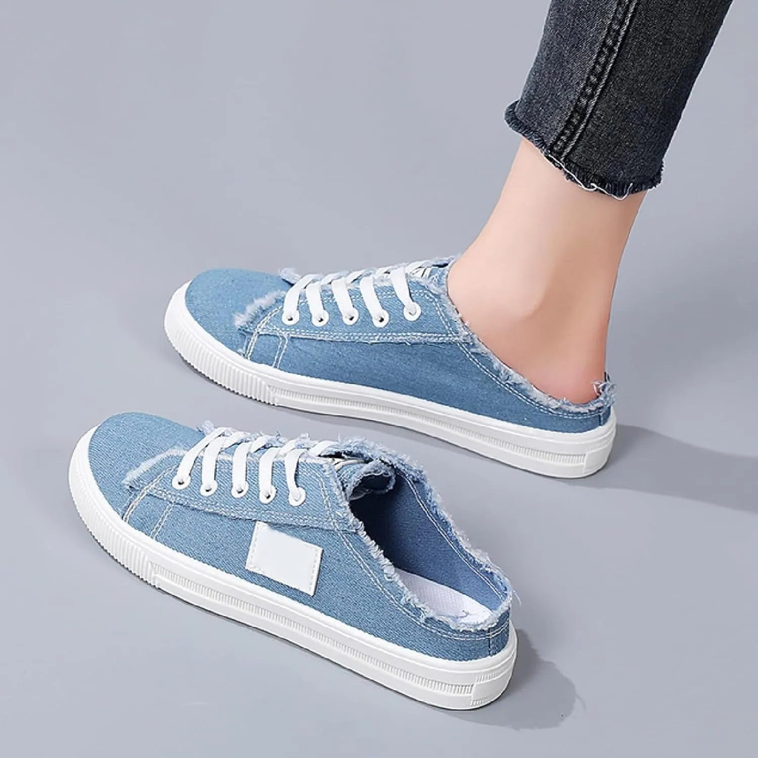 Womens Slip On Sneakers Fashion Comfortable Memory Foam Canvas Mules Shoes Casual Backless Loafers Slippers for Women