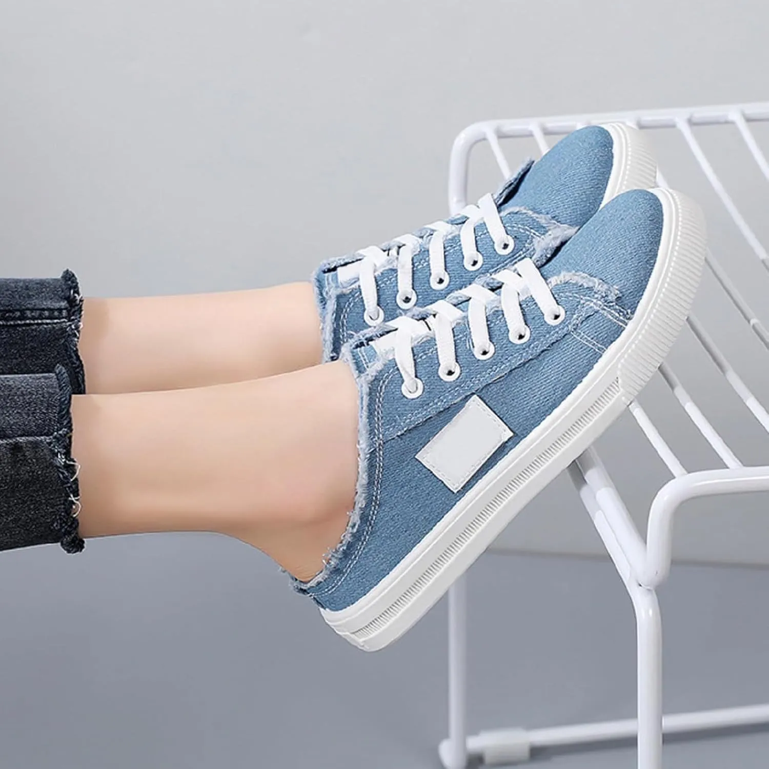 Womens Slip On Sneakers Fashion Comfortable Memory Foam Canvas Mules Shoes Casual Backless Loafers Slippers for Women