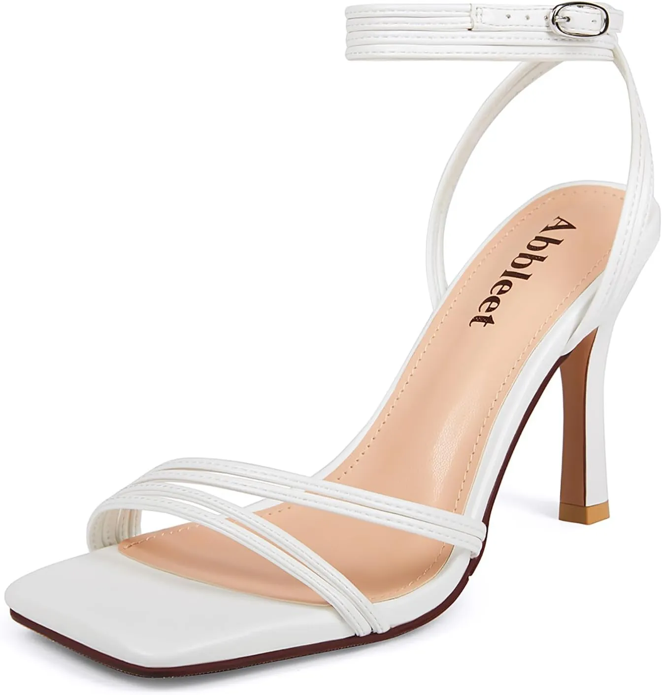 Women's Strappy High Heels Square Open Toe Stilettos Heeled Sandals with Ankle Strap for Prom Party Daily Wedding Wear