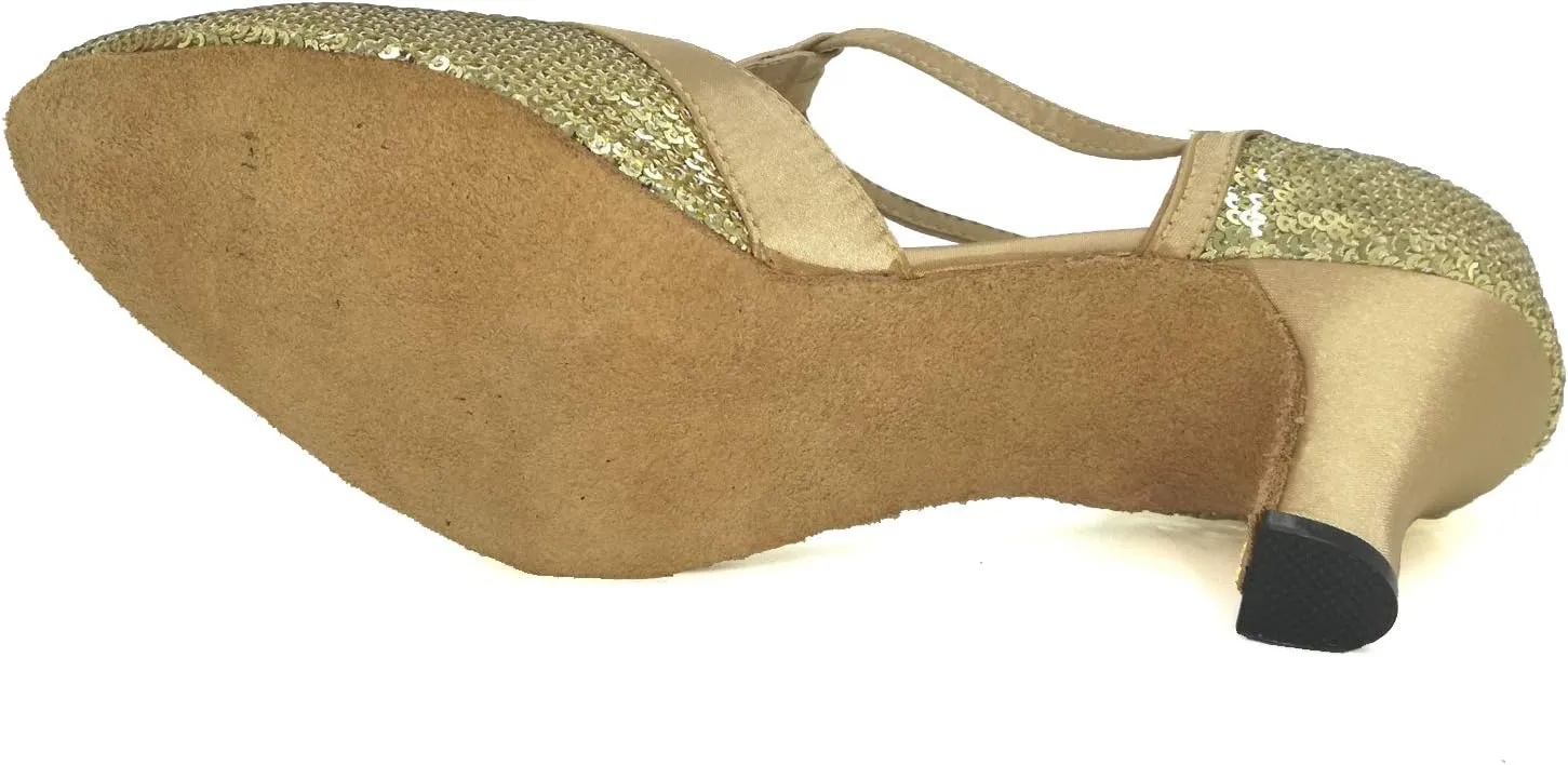 Women's Suede Sole Performance Sequins Ballroom Dance Shoes Latin Salsa Wedding Shoes