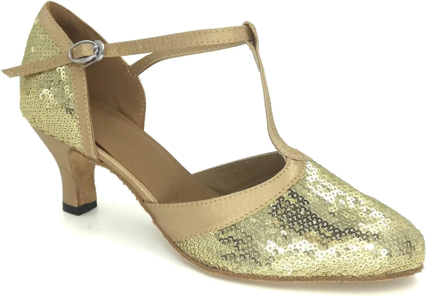 Women's Suede Sole Performance Sequins Ballroom Dance Shoes Latin Salsa Wedding Shoes