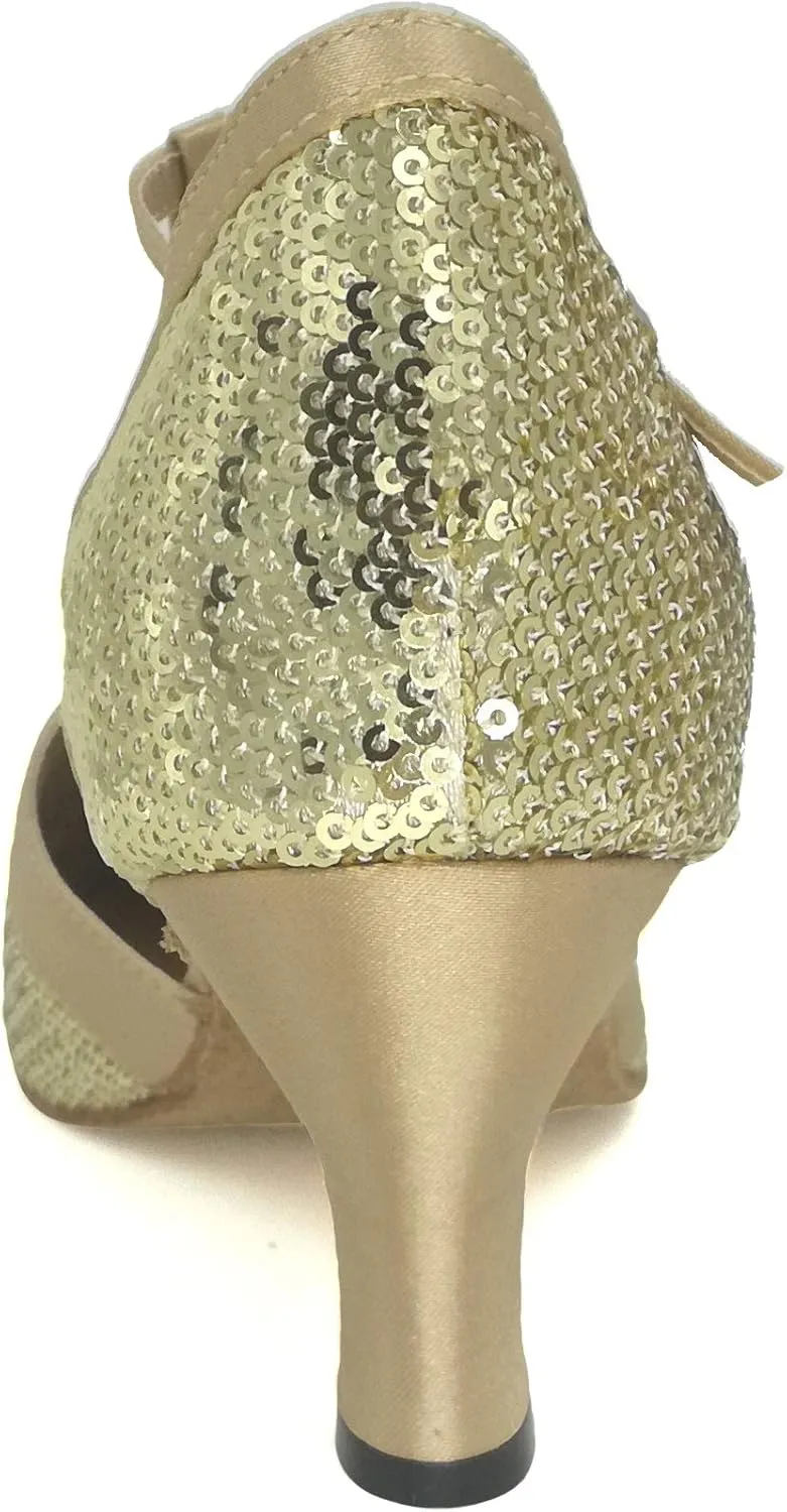 Women's Suede Sole Performance Sequins Ballroom Dance Shoes Latin Salsa Wedding Shoes