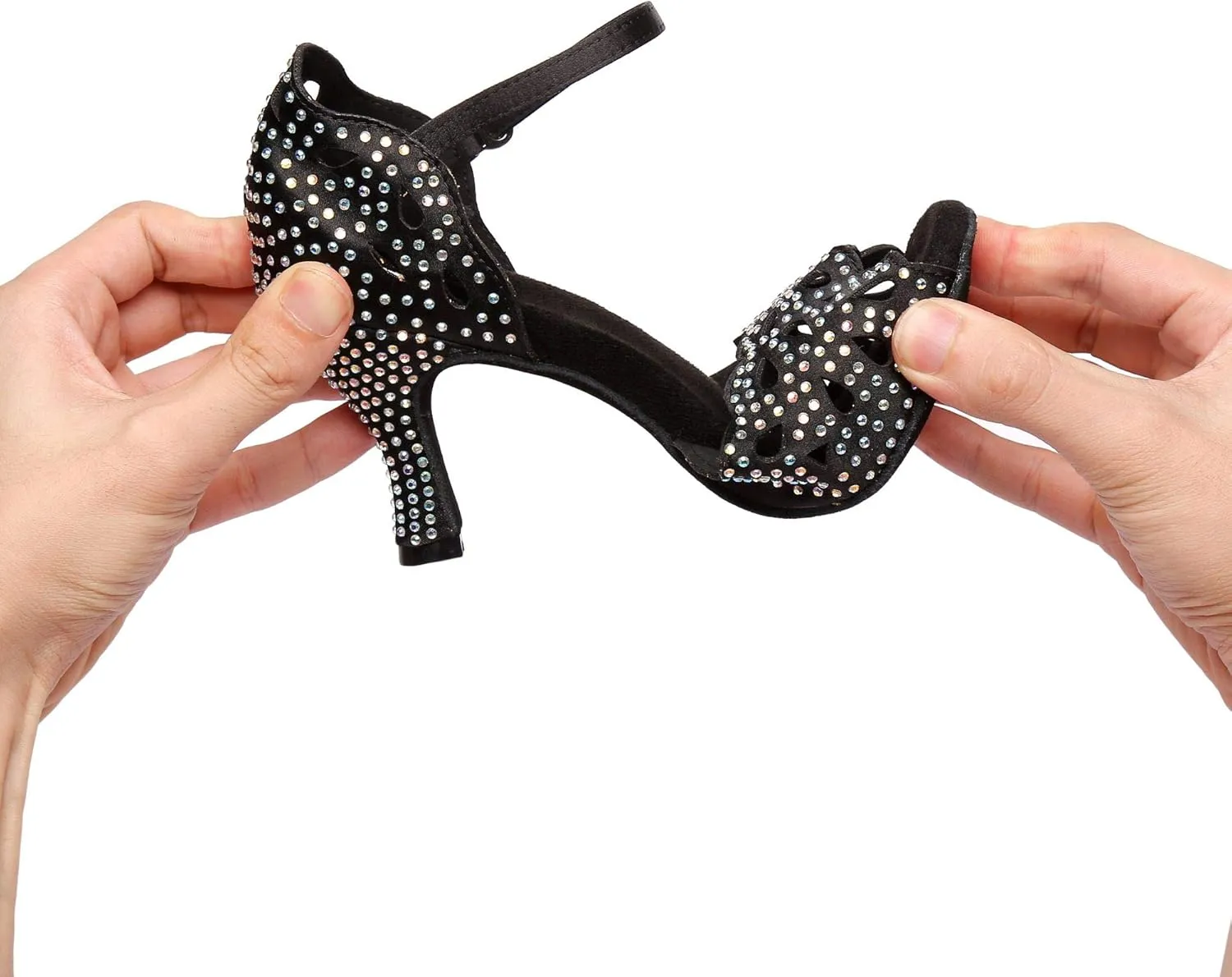 Women's Suede Sole Rhinestone Ballroom Dance Shoes Latin Salsa Glitter Performance Dance Shoes