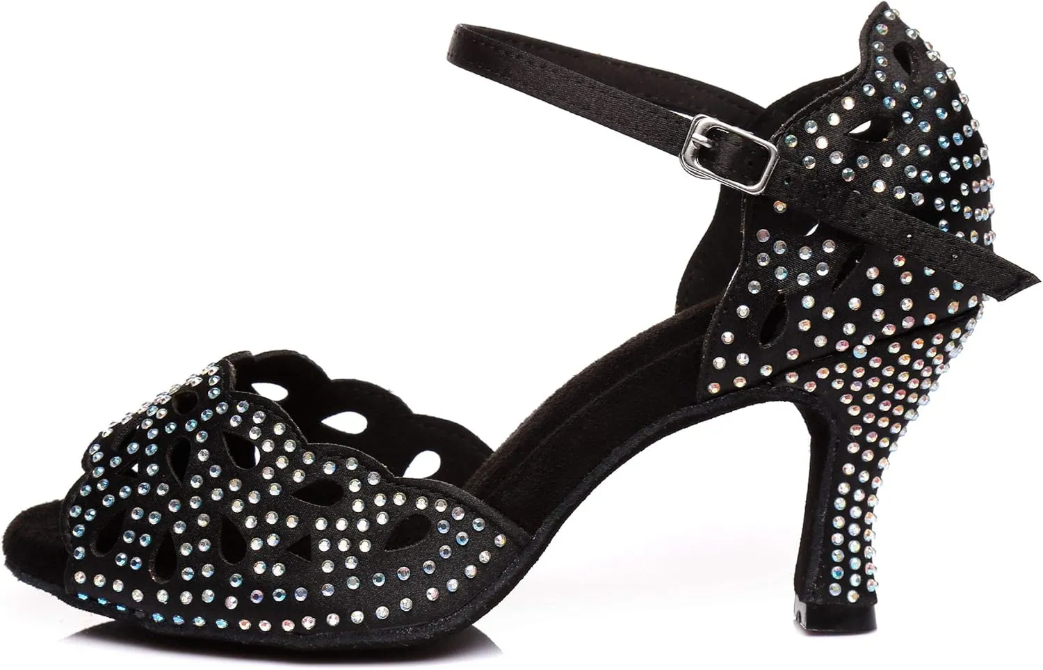 Women's Suede Sole Rhinestone Ballroom Dance Shoes Latin Salsa Glitter Performance Dance Shoes