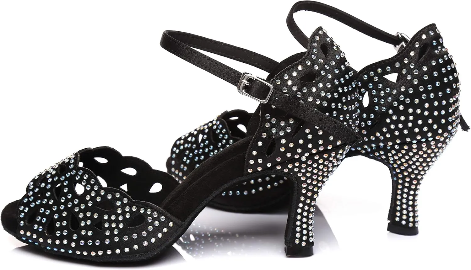 Women's Suede Sole Rhinestone Ballroom Dance Shoes Latin Salsa Glitter Performance Dance Shoes