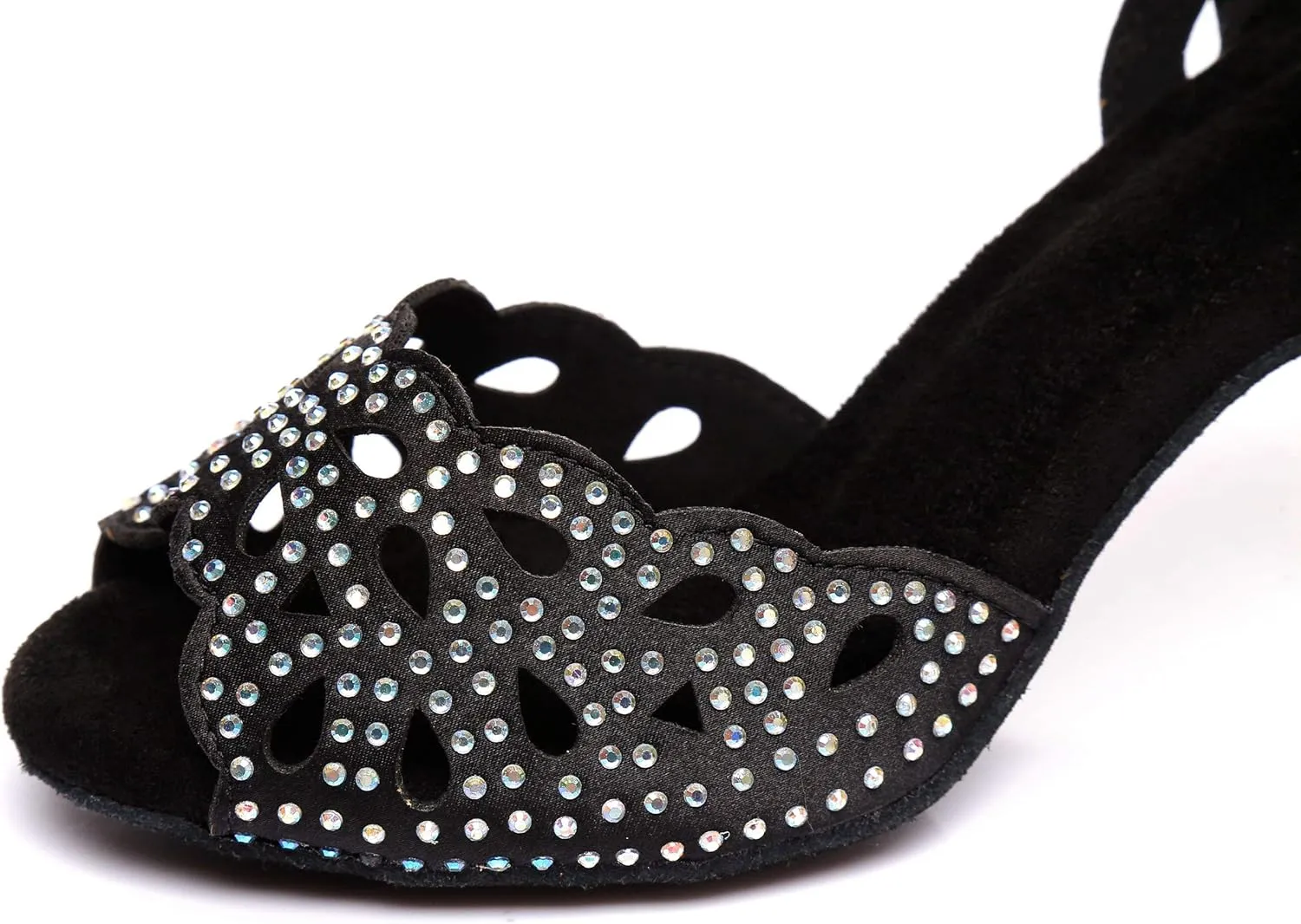 Women's Suede Sole Rhinestone Ballroom Dance Shoes Latin Salsa Glitter Performance Dance Shoes