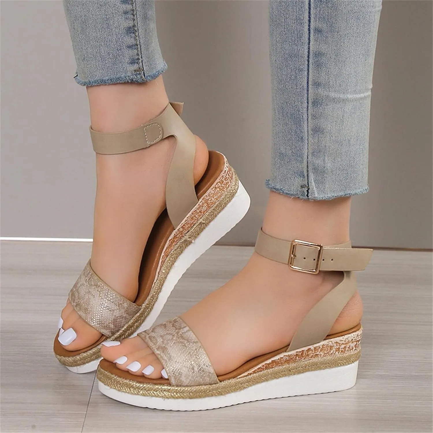 Womens Summer Fashion Open Toe Breathable Flatform Wedge Heel Sandals Thick Sole Non Slip Shoes with Arch Support for Comfort Walk Ankle Elastic Nude Dressy Fashion fluffy men's leather G38-Black