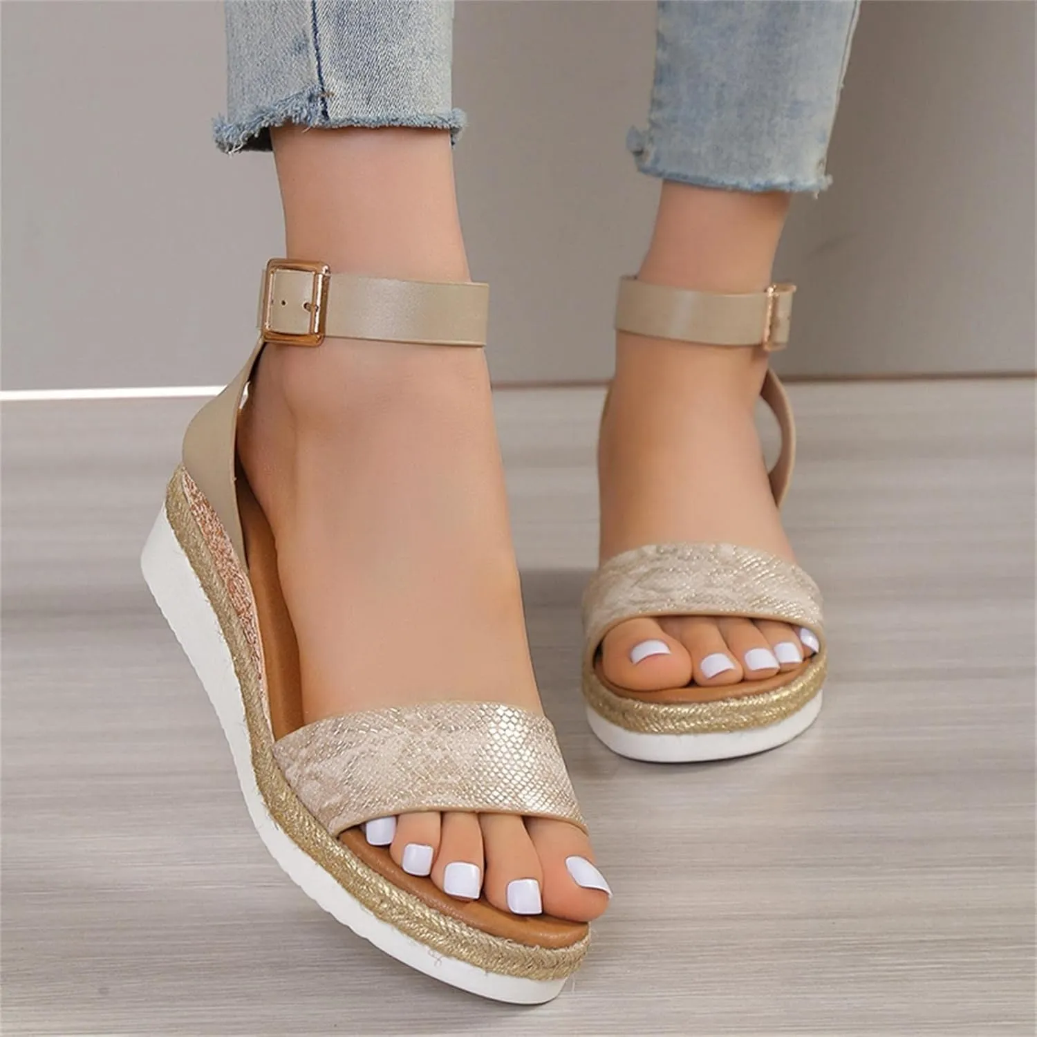 Womens Summer Fashion Open Toe Breathable Flatform Wedge Heel Sandals Thick Sole Non Slip Shoes with Arch Support for Comfort Walk Ankle Elastic Nude Dressy Fashion fluffy men's leather G38-Black
