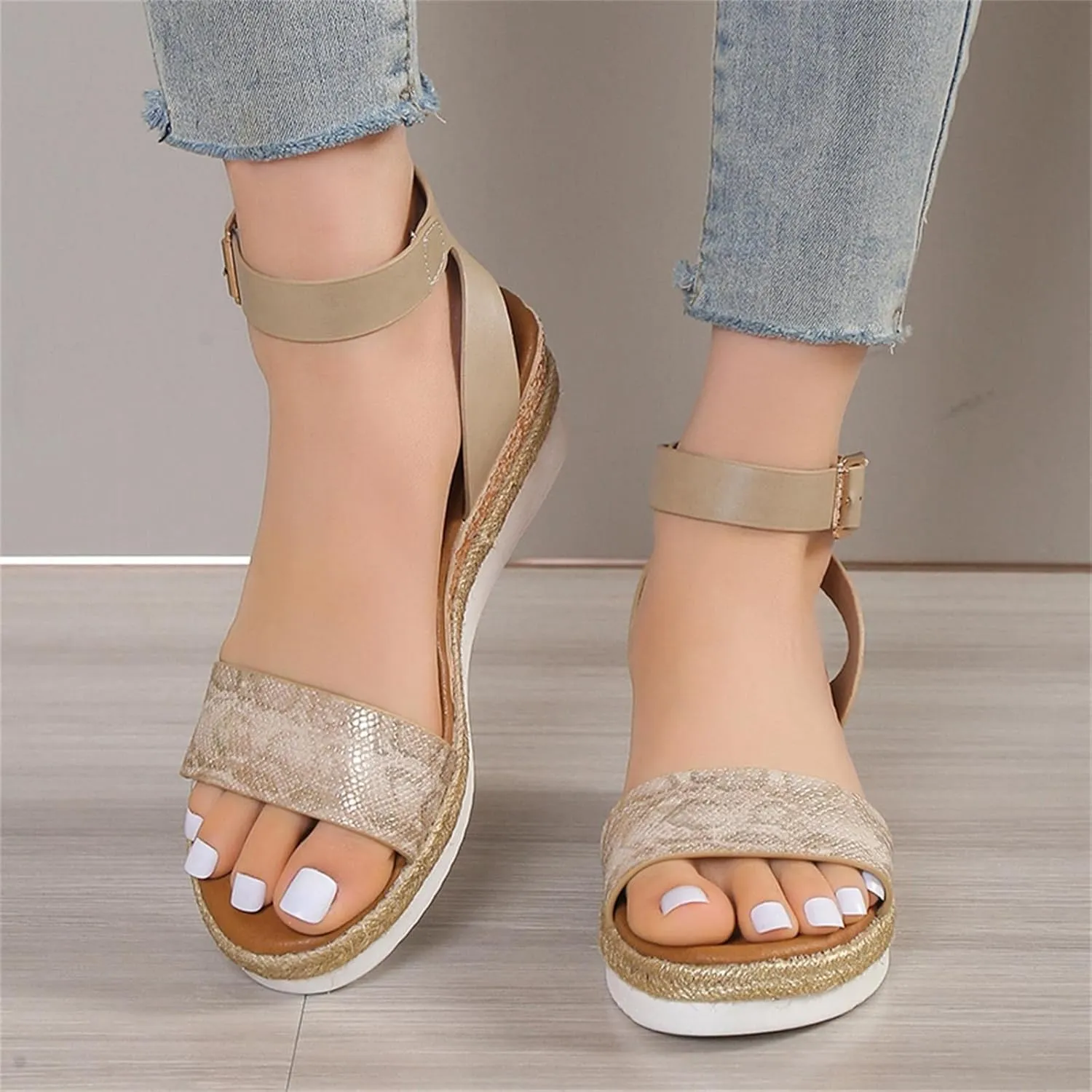 Womens Summer Fashion Open Toe Breathable Flatform Wedge Heel Sandals Thick Sole Non Slip Shoes with Arch Support for Comfort Walk Ankle Elastic Nude Dressy Fashion fluffy men's leather G38-Black