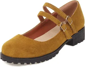 Women's Vintage Mary Jane Loafers Flats Round Toe Vegan Suede Low Heel Girls Dress Oxford Shoes