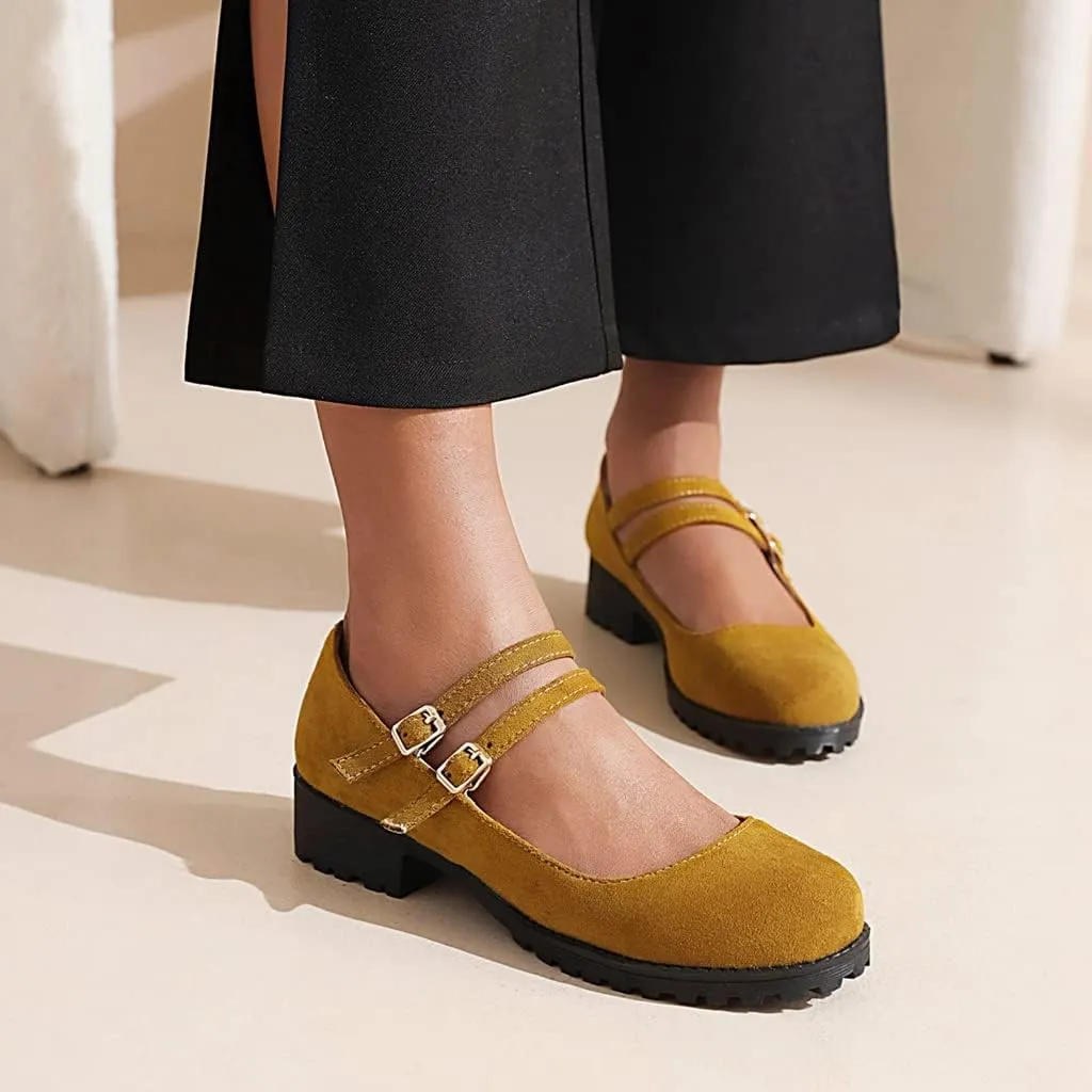 Women's Vintage Mary Jane Loafers Flats Round Toe Vegan Suede Low Heel Girls Dress Oxford Shoes
