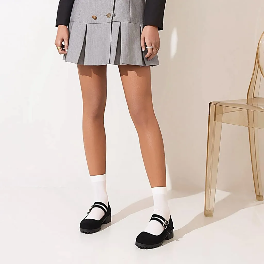 Women's Vintage Mary Jane Loafers Flats Round Toe Vegan Suede Low Heel Girls Dress Oxford Shoes