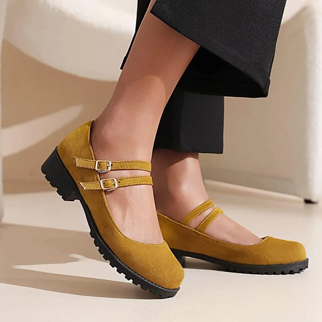 Women's Vintage Mary Jane Loafers Flats Round Toe Vegan Suede Low Heel Girls Dress Oxford Shoes