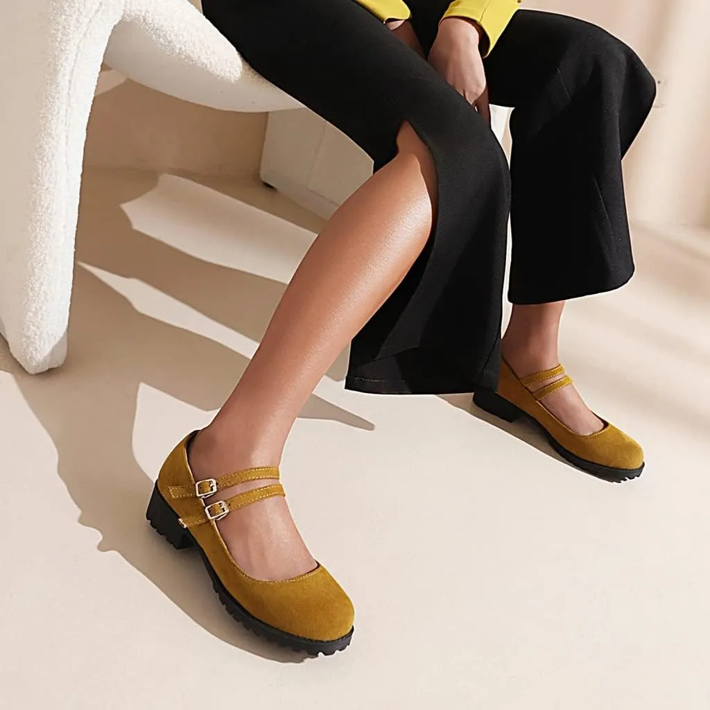 Women's Vintage Mary Jane Loafers Flats Round Toe Vegan Suede Low Heel Girls Dress Oxford Shoes