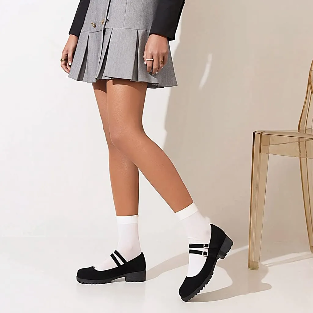 Women's Vintage Mary Jane Loafers Flats Round Toe Vegan Suede Low Heel Girls Dress Oxford Shoes