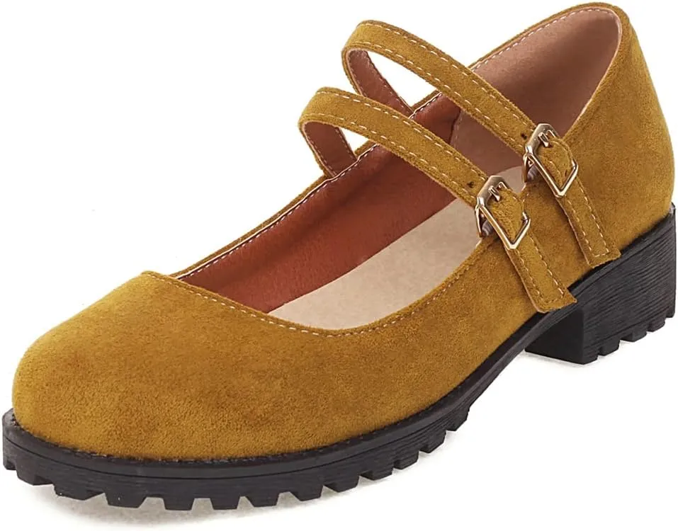 Women's Vintage Mary Jane Loafers Flats Round Toe Vegan Suede Low Heel Girls Dress Oxford Shoes