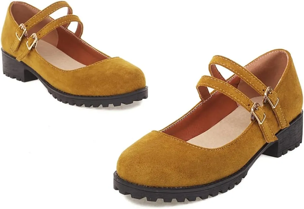 Women's Vintage Mary Jane Loafers Flats Round Toe Vegan Suede Low Heel Girls Dress Oxford Shoes