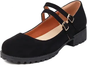 Women's Vintage Mary Jane Loafers Flats Round Toe Vegan Suede Low Heel Girls Dress Oxford Shoes