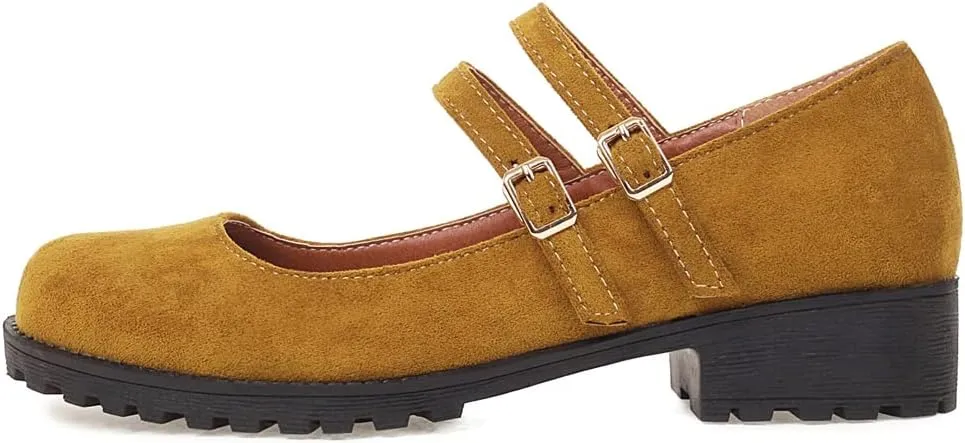 Women's Vintage Mary Jane Loafers Flats Round Toe Vegan Suede Low Heel Girls Dress Oxford Shoes