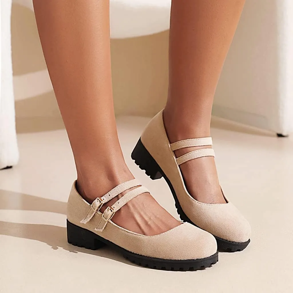 Women's Vintage Mary Jane Loafers Flats Round Toe Vegan Suede Low Heel Girls Dress Oxford Shoes