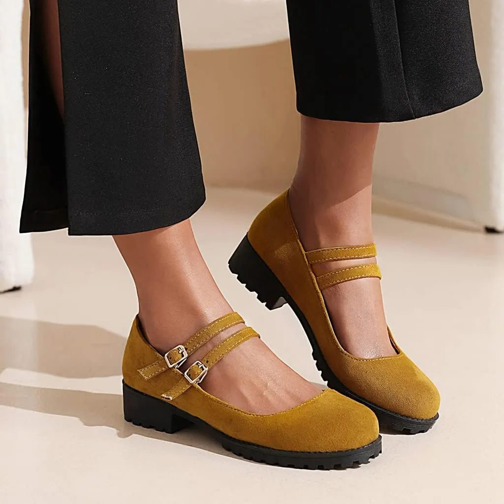 Women's Vintage Mary Jane Loafers Flats Round Toe Vegan Suede Low Heel Girls Dress Oxford Shoes