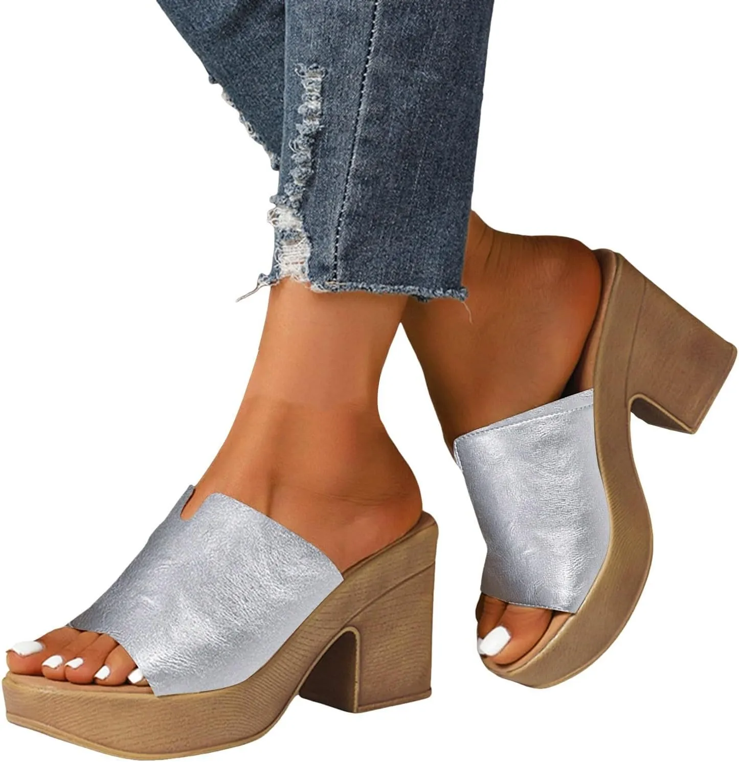 ZSpzx Women's Chunky Block Heels Sandals 2025 Peep Toe Recovery Sandal Ladies Slip On Cushion Footbed Orthopedic Casual Slingback Comfortable Daily Wear Shoes for Beach Outdoor Indoor