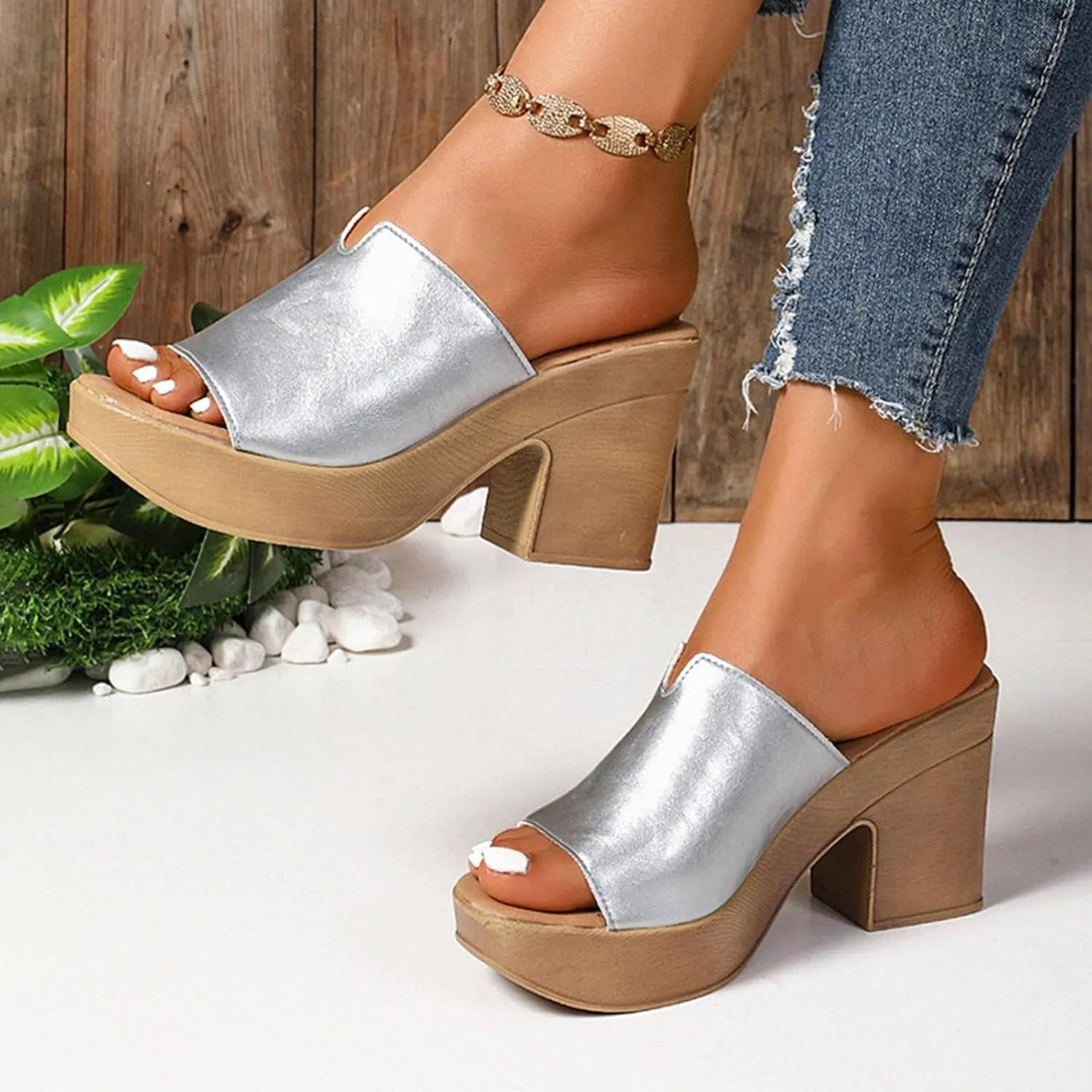 ZSpzx Women's Chunky Block Heels Sandals 2025 Peep Toe Recovery Sandal Ladies Slip On Cushion Footbed Orthopedic Casual Slingback Comfortable Daily Wear Shoes for Beach Outdoor Indoor